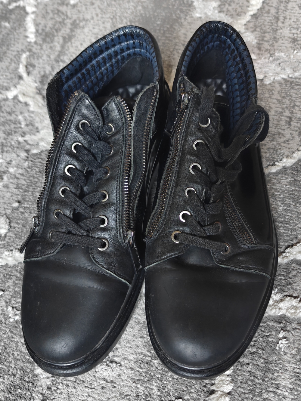 Karl Lagerfeld Black Leather Lace-Up Sneakers with Side Zipper